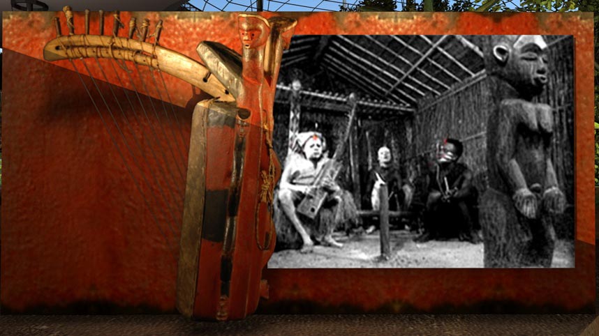 Screenshot from gabonart.com: the harp video player in the Rites room