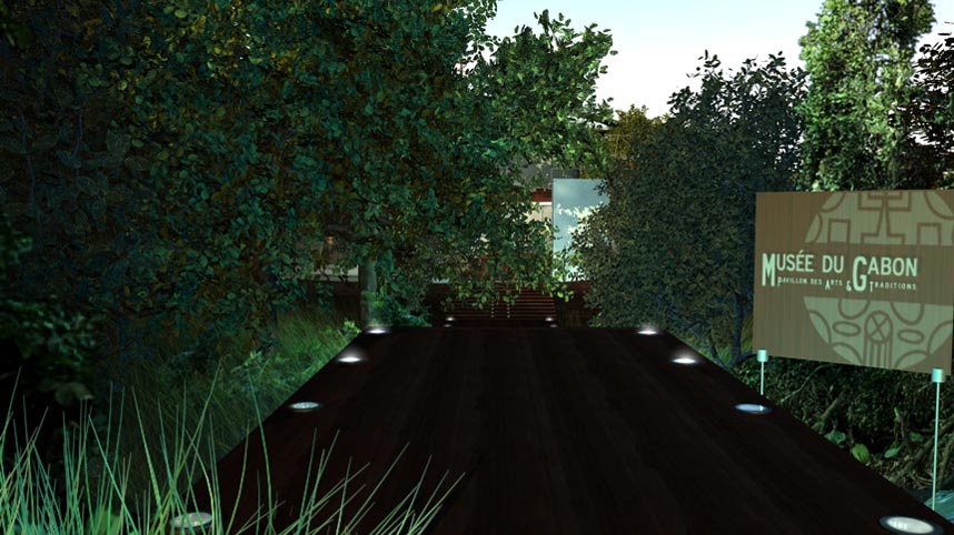 Screenshot from gabonart.com: second stage of the forest approach leading towards the pavilion