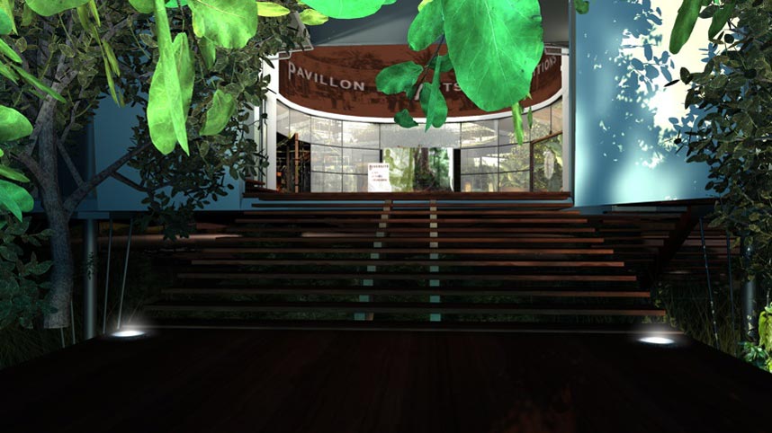 Screenshot from gabonart.com: the museum pavilion of glass and steel set in the Gabonese forest