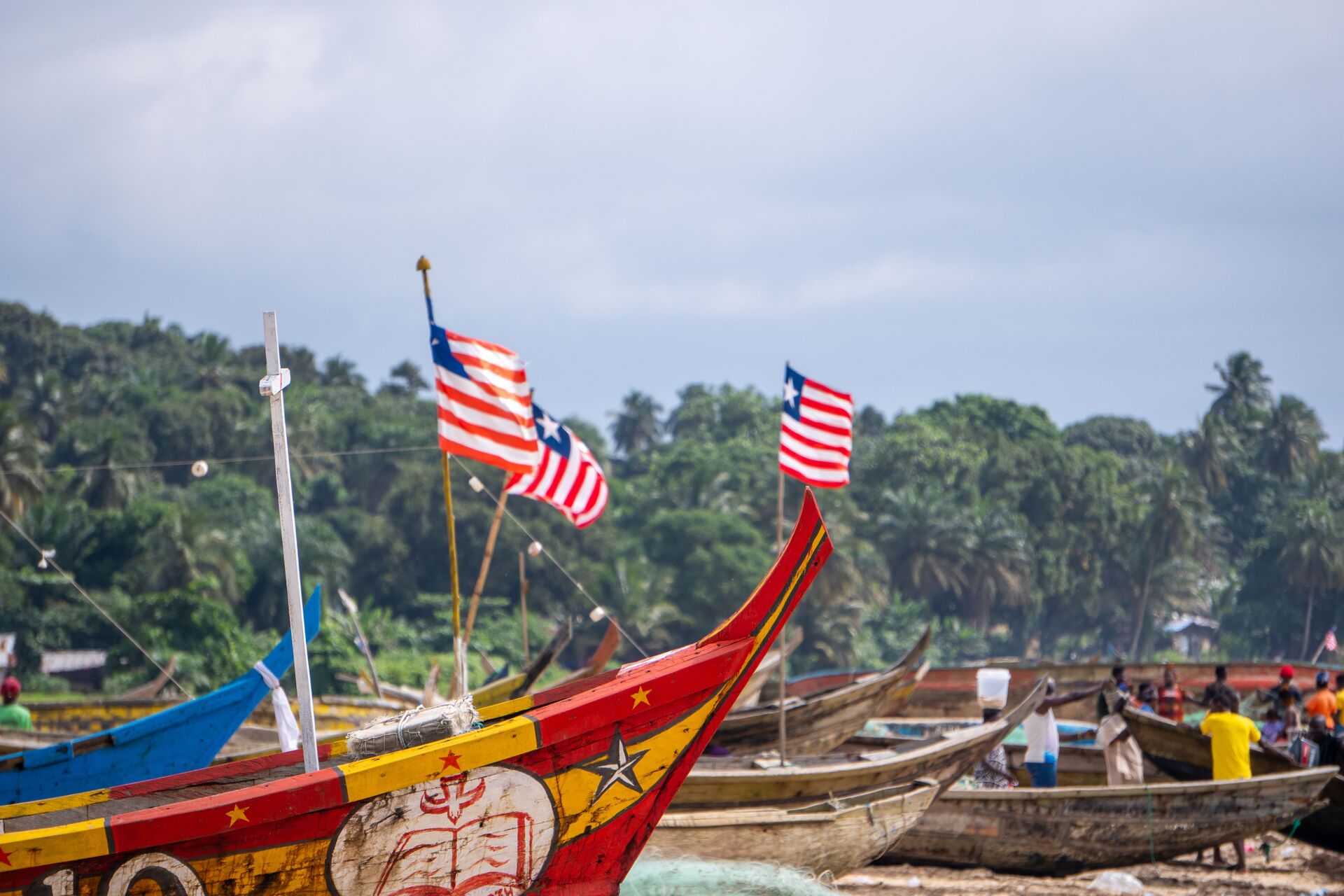 Liberia fishing boats at beach
